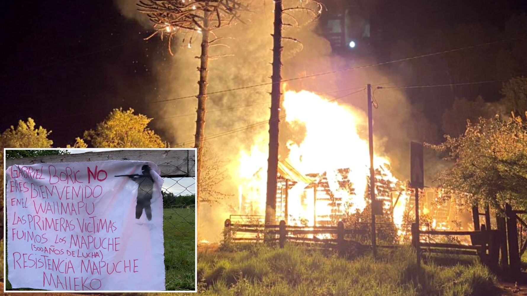 RMM: El grupo radical mapuche que se atribuyó la quema de una capilla y una escuela en protesta por visita de Boric a La Araucanía