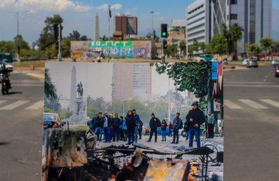 Lo que el estallido dejó: un par de postes, cuatro baldes y una fachada. Por Kenneth Bunker